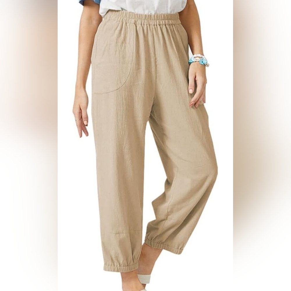 Chase Linen Pants Size L Large NWT Loose Khaki Joggers Leggings With Pockets